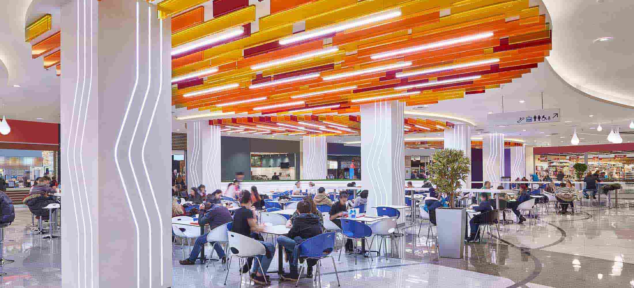 food court in the new shopping mall in moscow