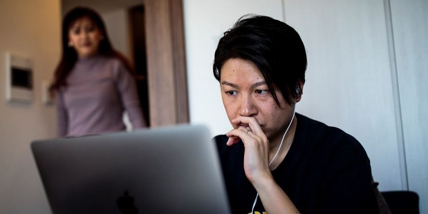 Woman working on a laptop