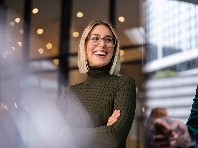 Lady laughing on joke cracked