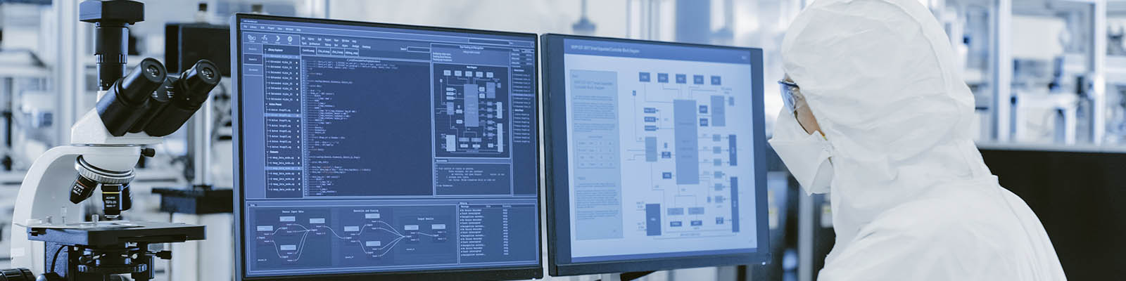 Life sciences researcher wearing mask and analyzing the research reports in the medical laboratory