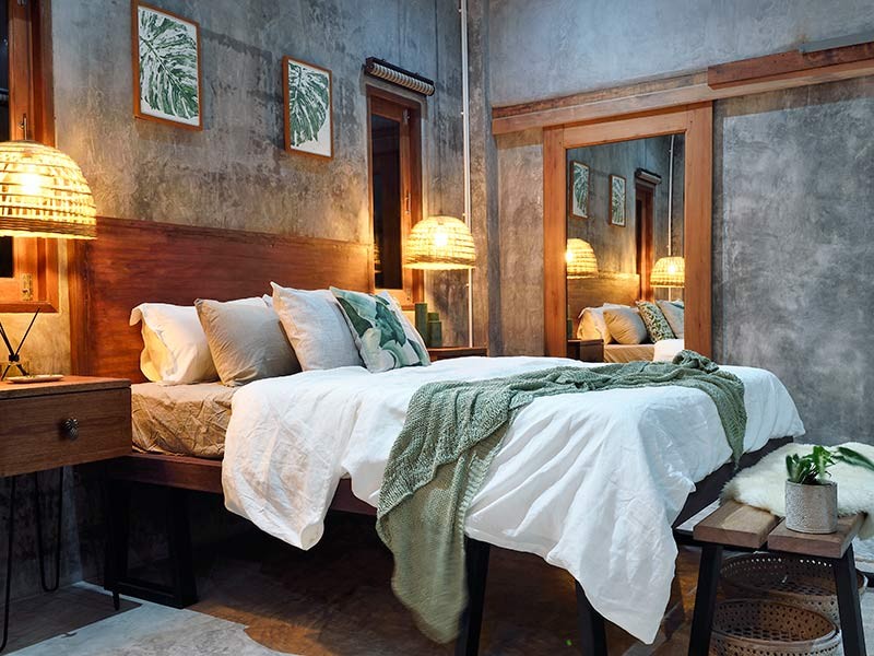 Beds in hotel room