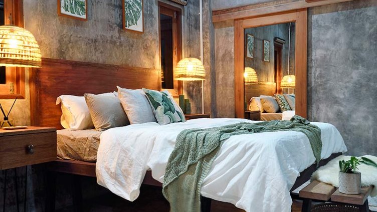Beds in hotel room