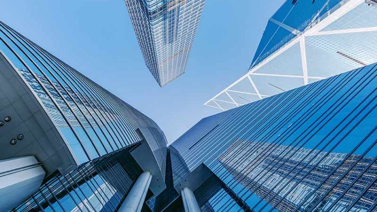 Low angle of a glass building