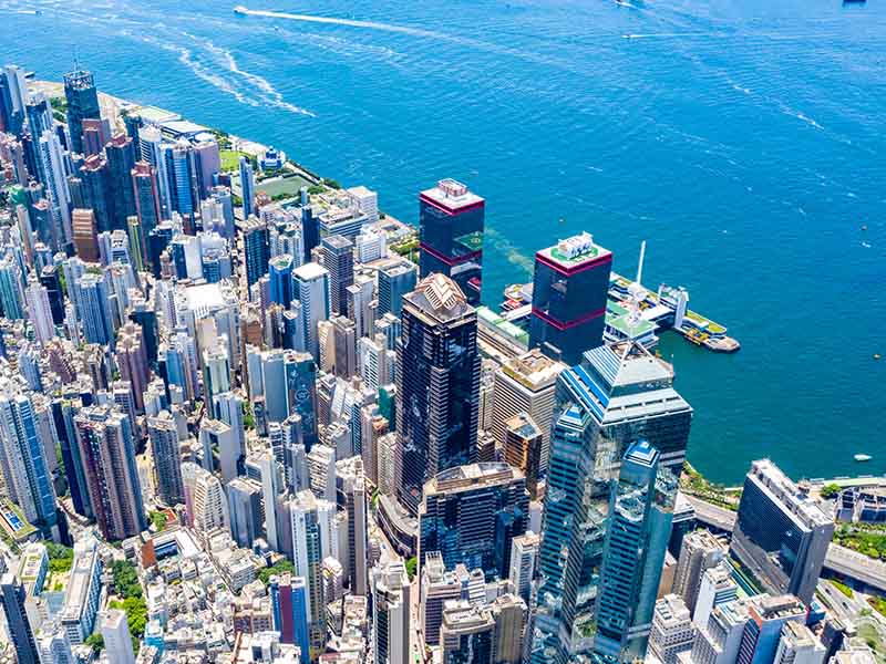 Aerial view of a city on a sea shore