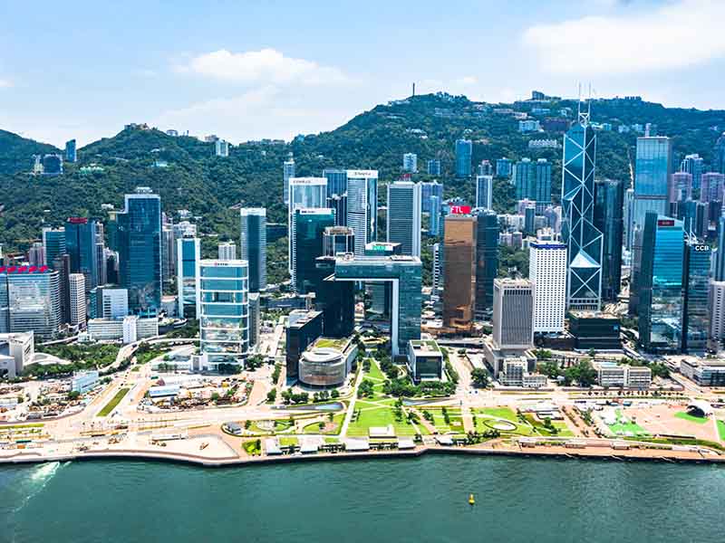 Aerial view of a City on river bank