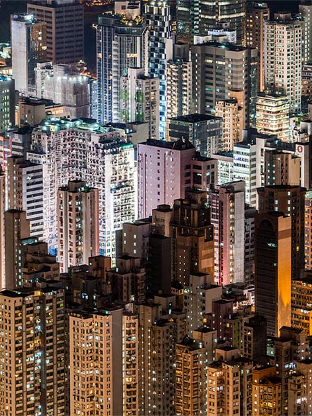 Aerial view of a city at night time