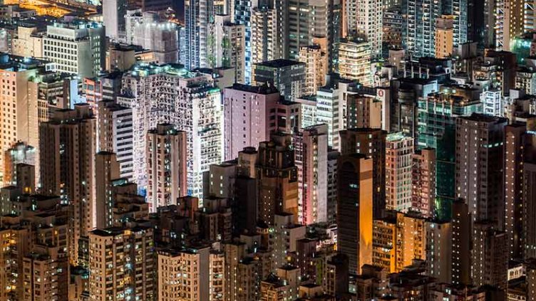 Aerial view of a city at night time