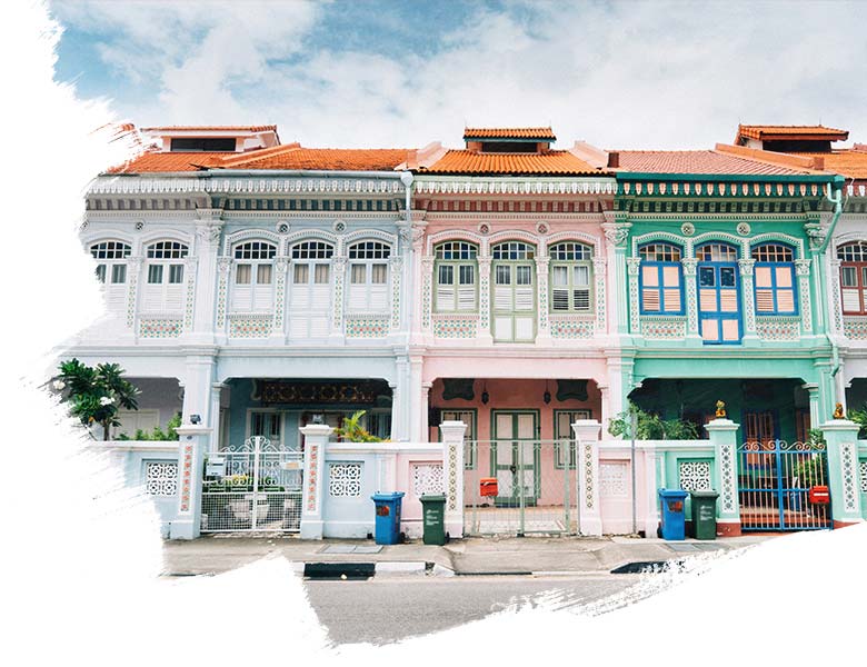 Beautiful architectural view of Peranakan traditional houses
