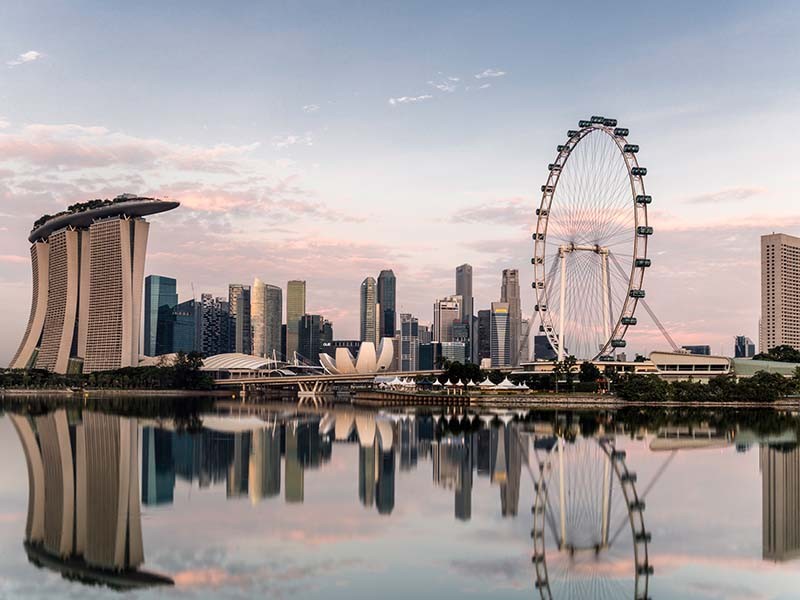 View of high rise office buildings in a smart city