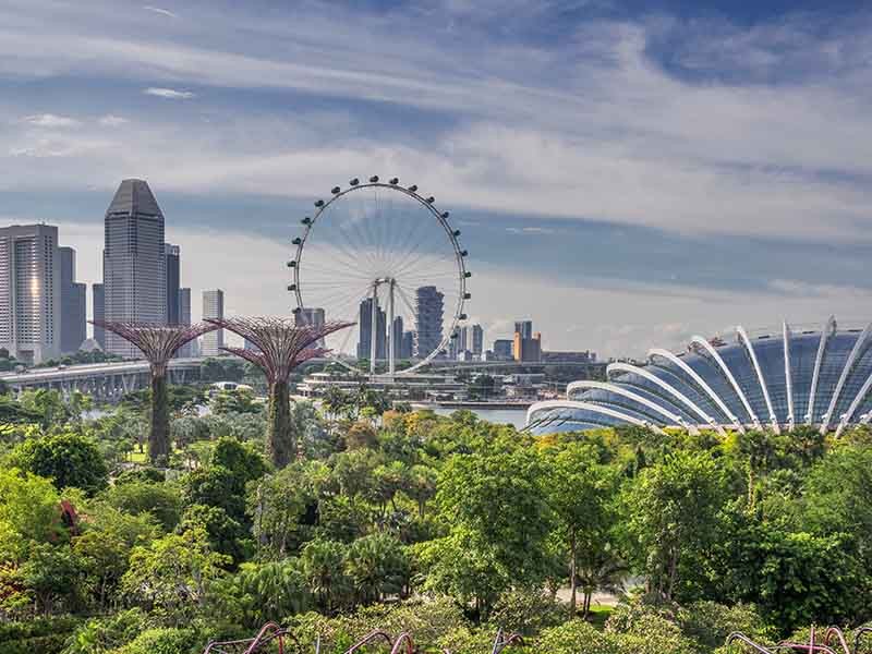 View of high rise office buildings in a smart city