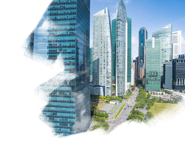 modern office buildings in midtown of singapore in blue cloud sky