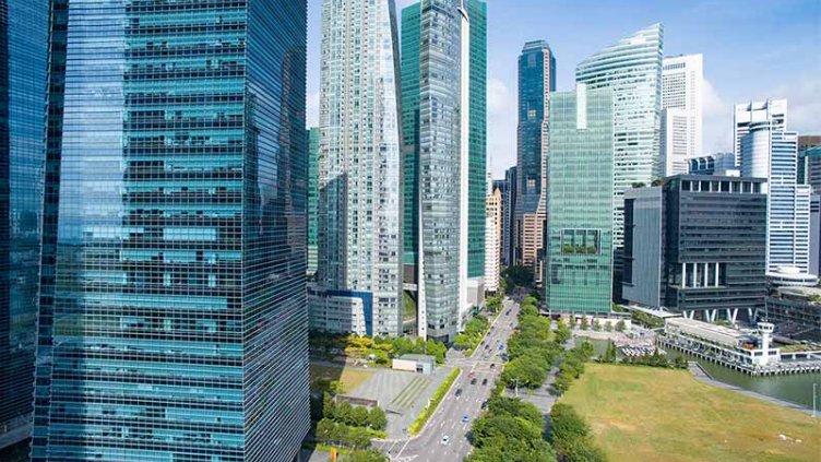 modern office buildings in midtown of singapore in blue cloud sky