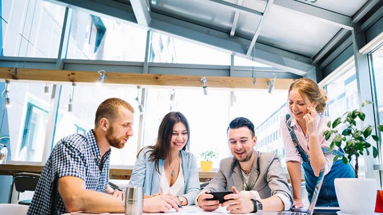 Employees chilling together inside the office