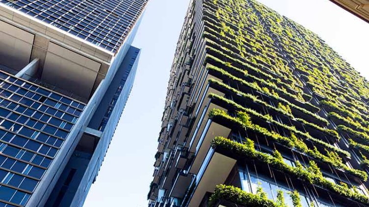 high rise buildings with greenery