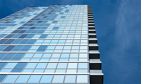 Ground shot view of skyscraper glass building