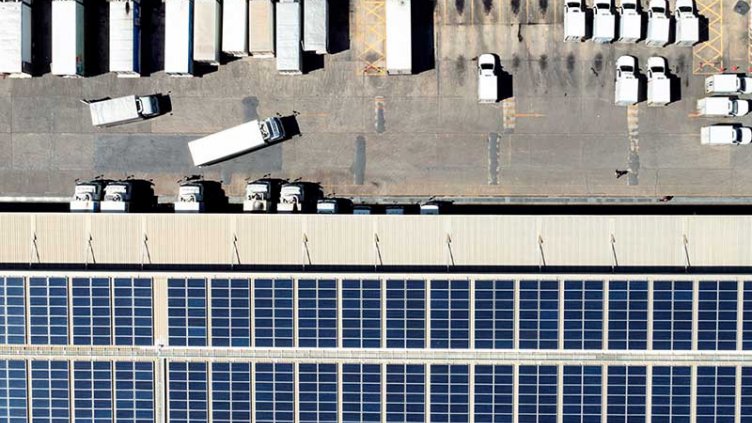 Solar panels on an industrial building