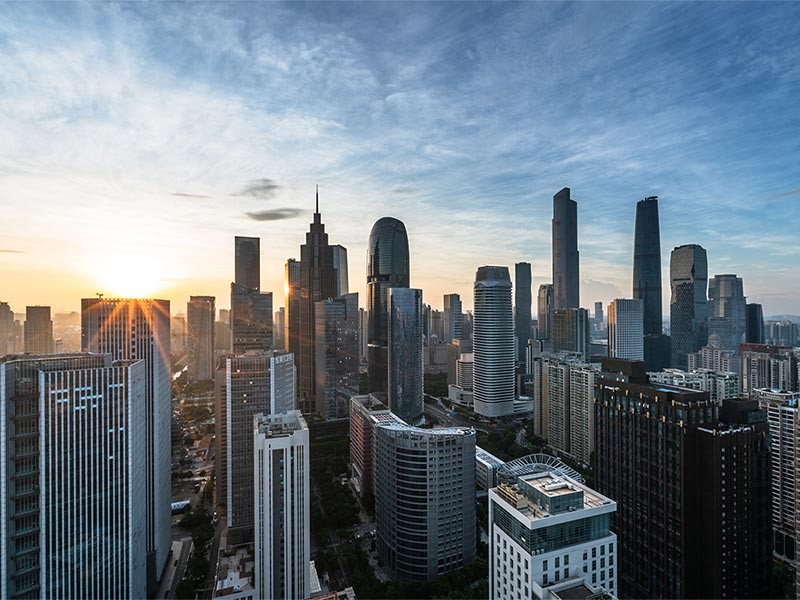 Aerial view of real estate buildings in a smart city