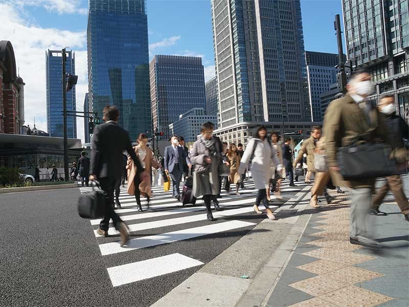 People walking at crossroads