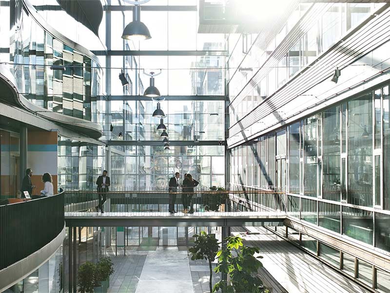 People standing in a modern building